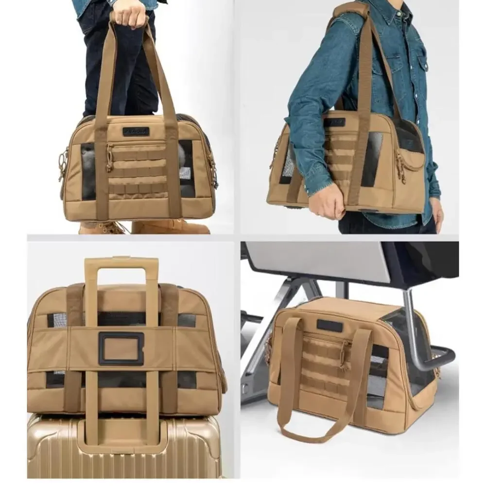 VEAGIA Pet Carrier Small Animal Soft-Sided Kahki Bag -- Pets Under 15lbs - New